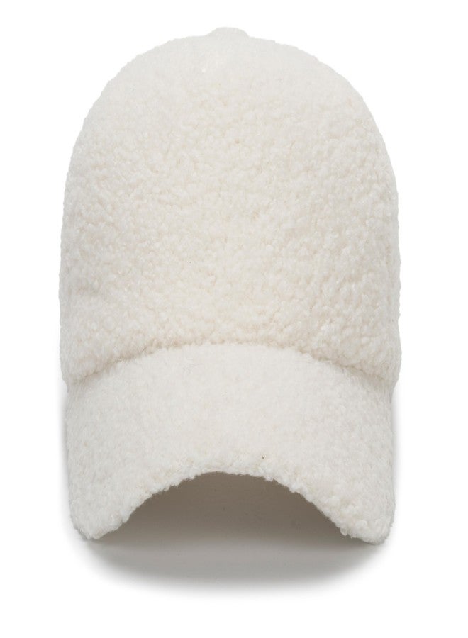 Vikodah Faux-Sherpa-Baseball-Hat for Women & Men Winter Warm Faux Shearling Baseball Cap Teddy-Fleece Hip-Hop Cap White - Image 2